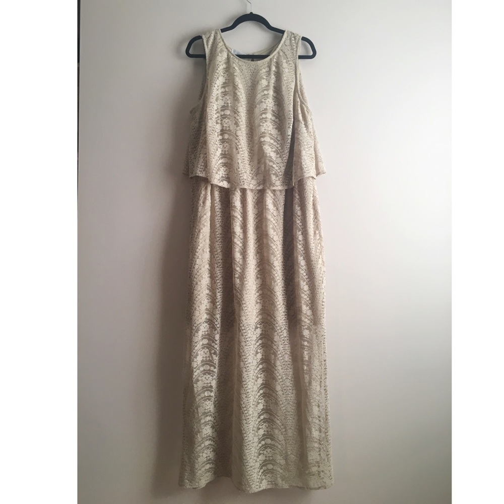London Times Tan Lace Maxi Dress